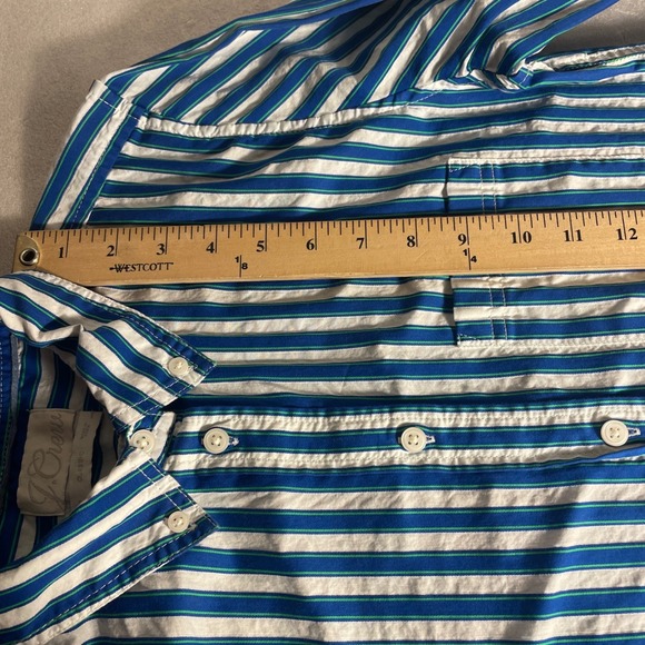 J Crew Classic Fit Shirt Women 8 Blue White Textured Stripe Button Down Blouse - Picture 9 of 13